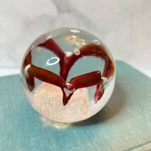Adam Jablonski Signed Poland Vintage Paperweight Art Glass Lead Crystal Red Cont
